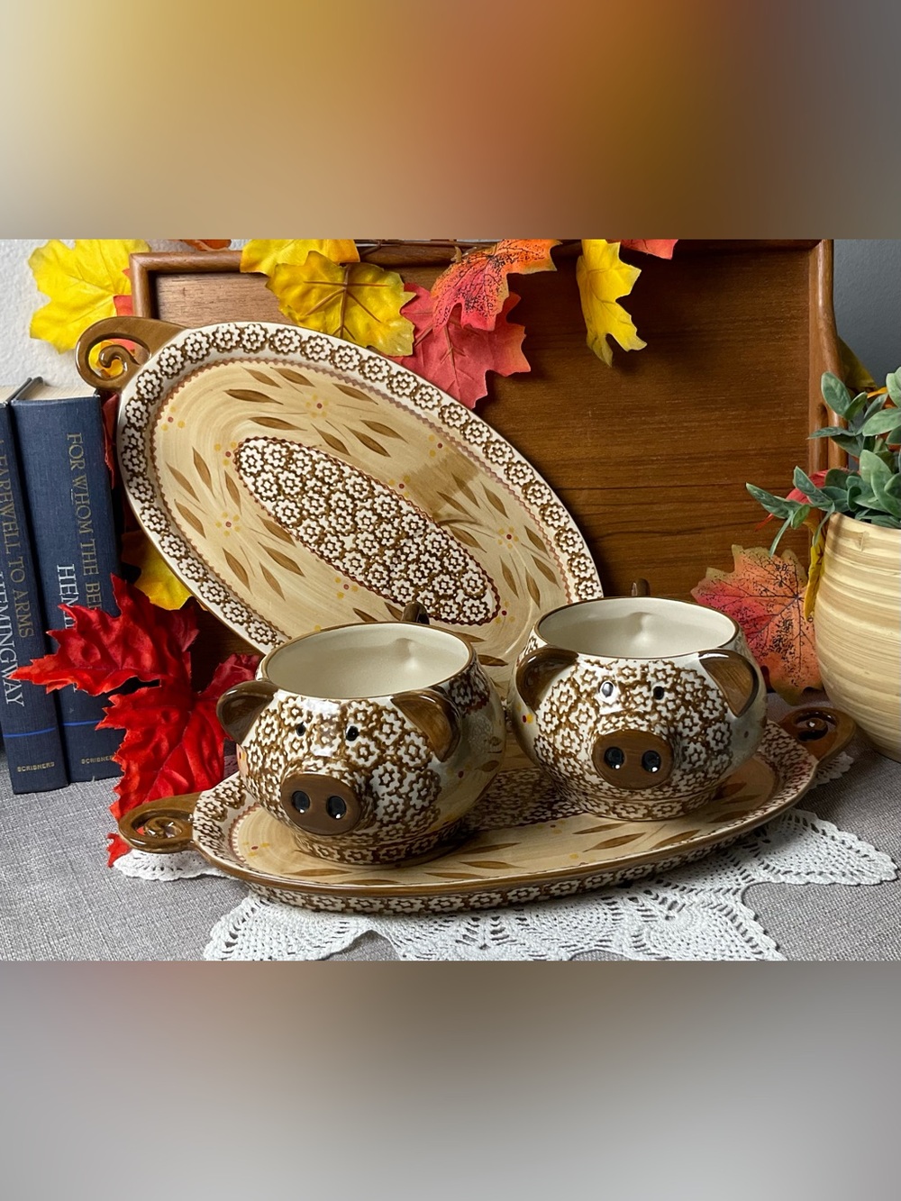 Temp-tations Old World Pig Soup Bowl & Platter Sets. Unused